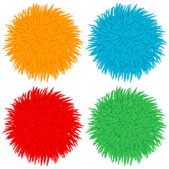 Colorful pom poms vector cartoon set isolated on a white background.