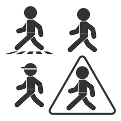 Walking man icons and sign vector black silhouette set isolated on a white background.