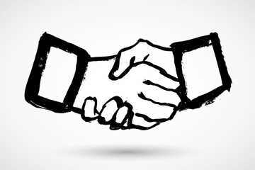 Business handshake / contract agreement flat grunge icon for apps and websites. Doodle hand-drawn cartoon grunge brush ink style