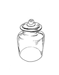 sketch retro glass jars, white background illustrations