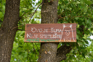 Fruska Gora, Serbia - June 09, 2020: Mountain tags on Mount Fruska Gora written in Serbian