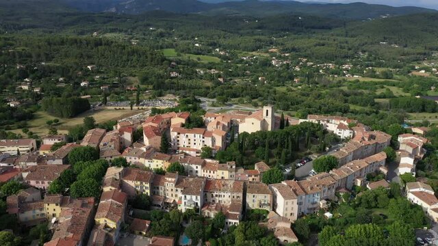 France, Aerial view of Flayosc, a typical french village in Provence