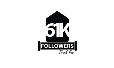 61K,61.000 Followers Thank you. Sign Ribbon All Black space vector illustration on White background - Vector