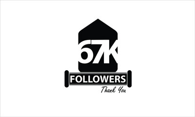 67K,67.000 Followers Thank you. Sign Ribbon All Black space vector illustration on White background - Vector