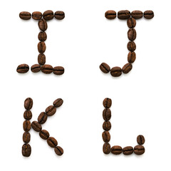 Alphabet made up of coffee beans. Isolated on a white
