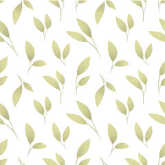 Seamless pattern green leaves on a white background.