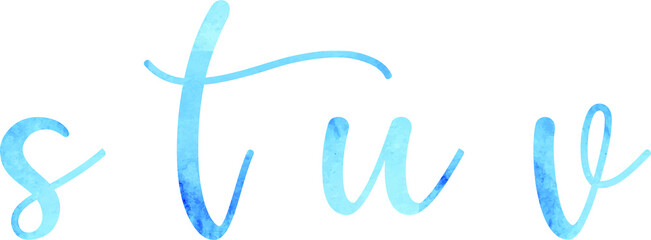 Letters, watercolor blue texture, font, serif, characters, lettering