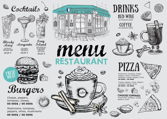 Restaurant cafe menu, template design. Food flyer.