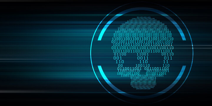 2d rendering Digital skull and crossbones on binary code