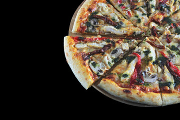 pizza on a wooden table