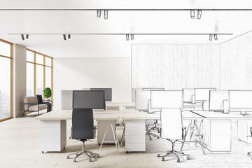 Drawing coworking office interior