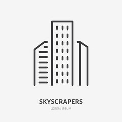 Skyscraper line icon, vector pictogram of modern city skyline. High tower illustration, sign for building exterior
