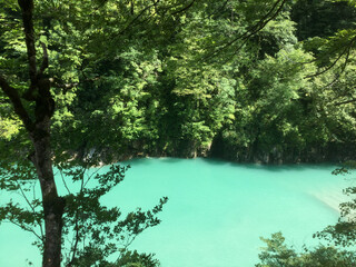 The emerald green Kurobe River in the Kurobe Gorge