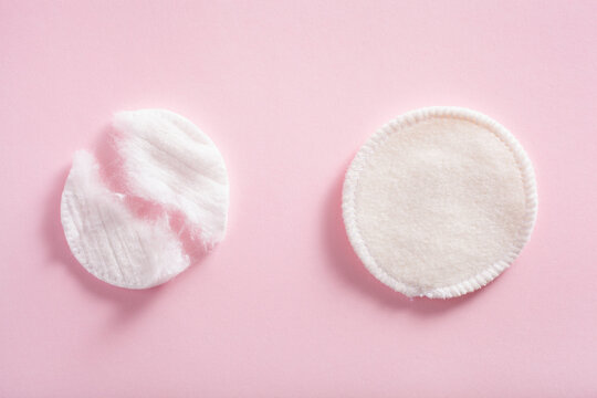 zero waste eco friendly hygiene bathroom concept. single use and reusable washable cotton pads