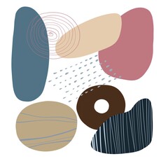 Geometric poster with pastel and geometric shapes. Abstract contemporary modern trendy print. Scandinavian style. Hand drawn illustration. 