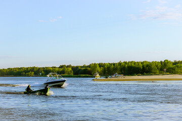 Fototapeta premium boat on the lake,wind distillation, boat trips, boat and fishing boat 