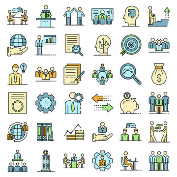 Corporate Governance Icons Set. Outline Set Of Corporate Governance Vector Icons Thin Line Color Flat On White