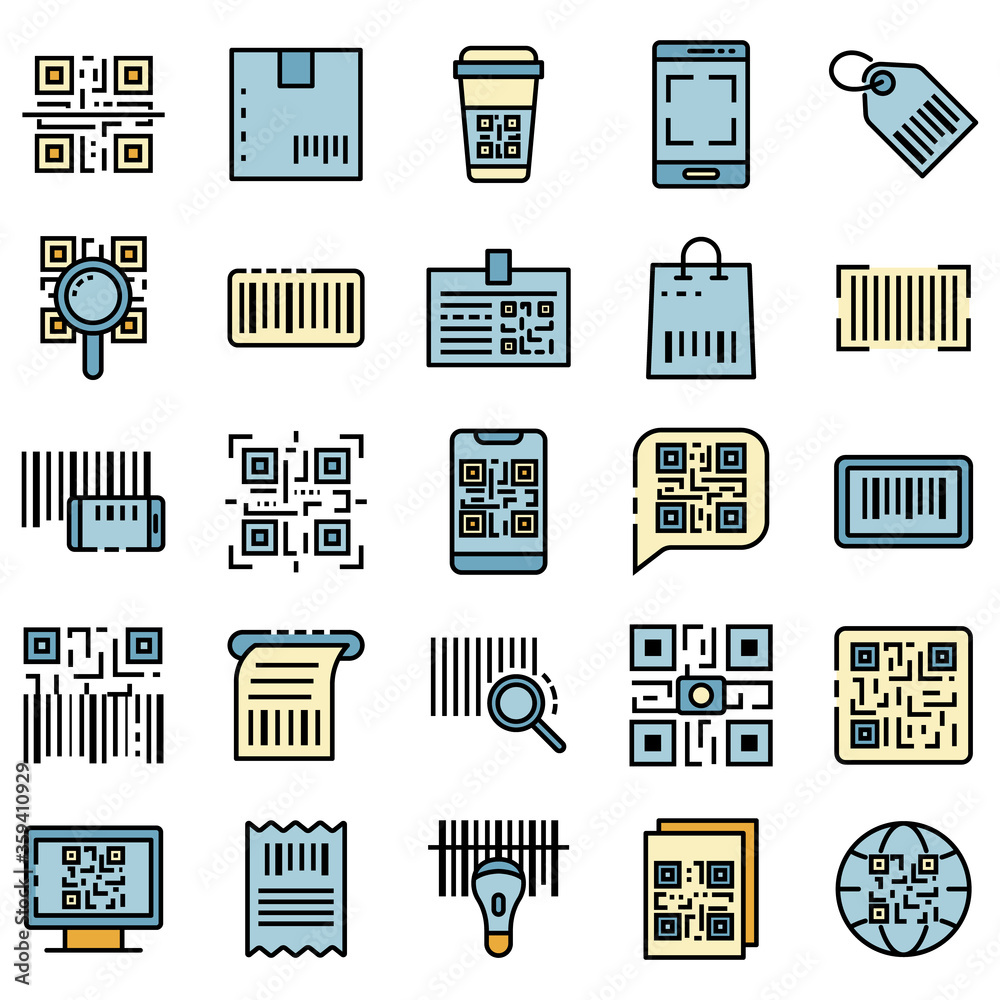 Poster qr code icons set. outline set of qr code vector icons thin line color flat on white