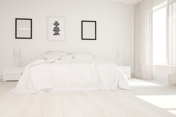 modern white  bedroom  interior design. 3D illustration
