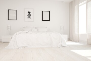Fototapeta premium modern white bedroom interior design. 3D illustration