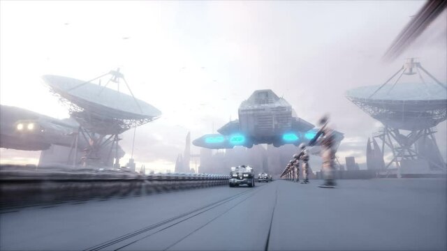 invasion of military robots. Dramatic apocalypse super realistic concept. Future. 4k animation.