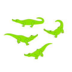 Cartoon animal icon set. Different poses of crocodile. Vector illustration for prints, clothing, packaging, stickers.