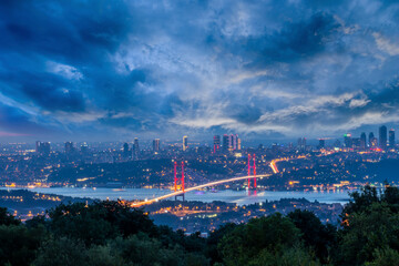 Istanbul Bosphorus Bridge at night. 15th July Martyrs Bridge (15 Temmuz Sehitler Koprusu)....