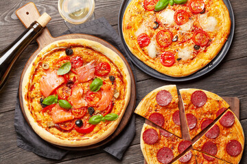 Various tasty homemade pizza