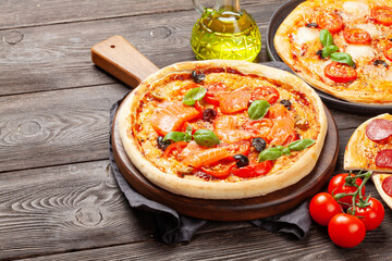 Various tasty homemade pizza