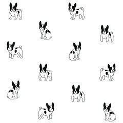 Cartoon happy character -  trendy seamless pattern with french bulldog. Flat vector illustration.