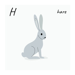 Cute grey hare - cartoon animal character. Vector illustration in flat style isolated on gray background.