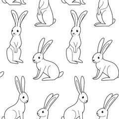 Seamless trendy animal pattern with hare. Flat design print in cartoon style.