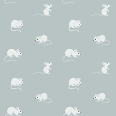 Simple seamless trendy animal pattern with mouse. Cartoon vector illustration.