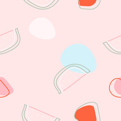 Abstract design and doodle watermelon slice with bones  on pink background seamless pattern wallpaper . Vector stock illustration