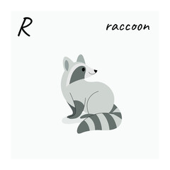 Cute raccoon - cartoon animal character. Vector illustration in flat style isolated on gray background.