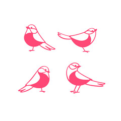 Cartoon titmouse icon set. Cute bird in different poses. Vector illustration for prints, clothing, packaging, stickers.