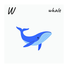 Cute whale - cartoon animal character. Vector illustration in flat style isolated on gray background.