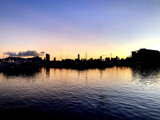 Fototapeta na wymiar Sunset view with sky sea shadow landscape in Hong Kong
