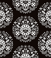 seamless black and white floral  pattern