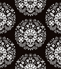 seamless black and white floral  pattern