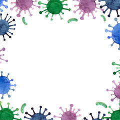 watercolor illustration of a bacteria, frame, background virus, natural medicine,coronavirus