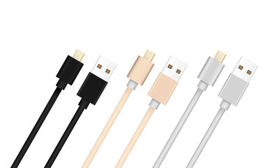 Smart Phone Charger Cable Mockup Isolate on white screen with copy Space for insert text.