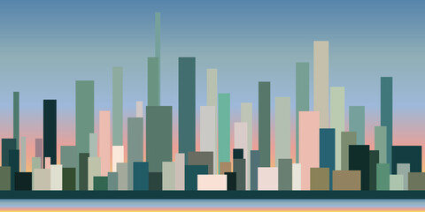 Panorama of the city. Skyscrapers and cityscape. Vector illustration