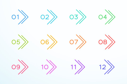 Number Bullet Point Outline Arrow Set 1 To 12