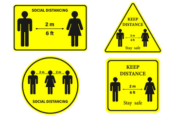 safety measures keep a safe distance sign, crown virus pandemic precautionary  illustration