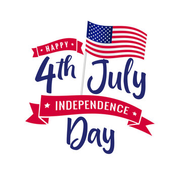 Happy 4th of July Independence day USA calligraphy banner. Typography for greeting card, decoration and covering. Concept poster of Fourth of July