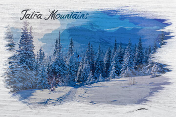 Watercolor of Tatras Mountains in winter, Poland