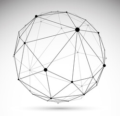 Abstract 3D mesh sphere vector illustration, dots connected with lines technology polygonal object isolated on white background, dynamic tech and science lattice.