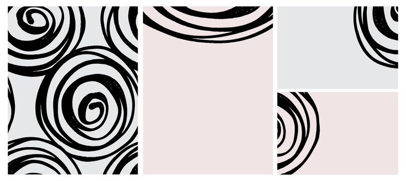 Cute Seamless Geometric Vector Pattern and Layouts. Black  Free Hand Lines Isolated on a Light Pink and Gray Background. Simple Abstract Vector Prints Ideal for Layout, Cover.