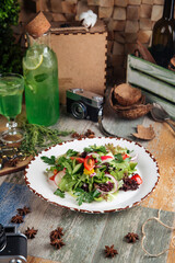 Healthy rustic garden salad of fresh vegetables
